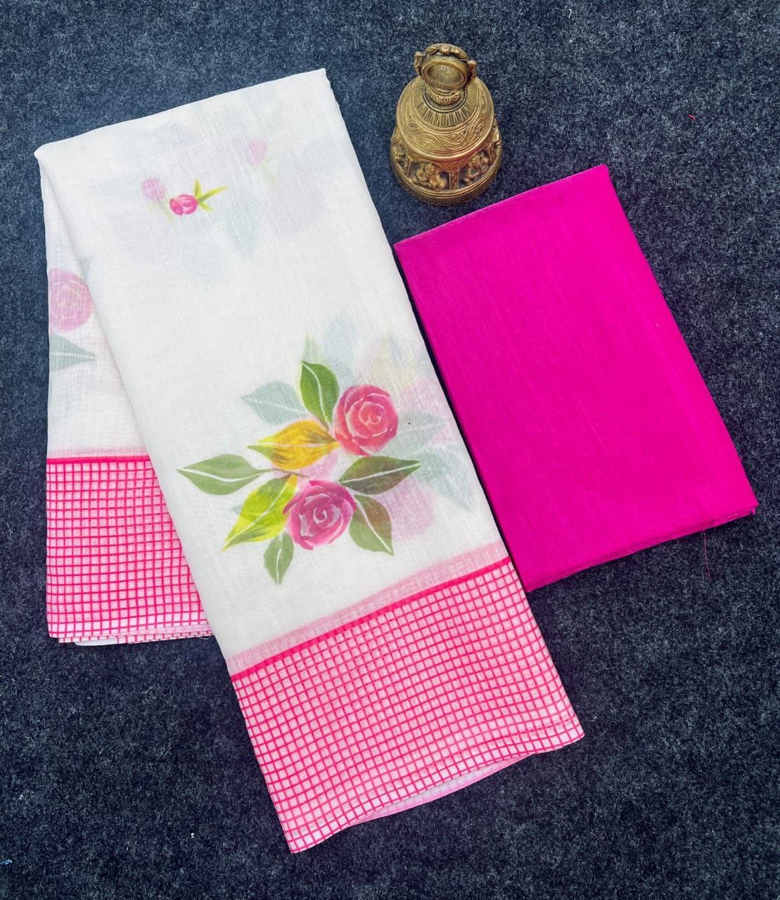 MG 512 Plain Linen Digital Printed Designer Saree Wholesalers In Delhi
